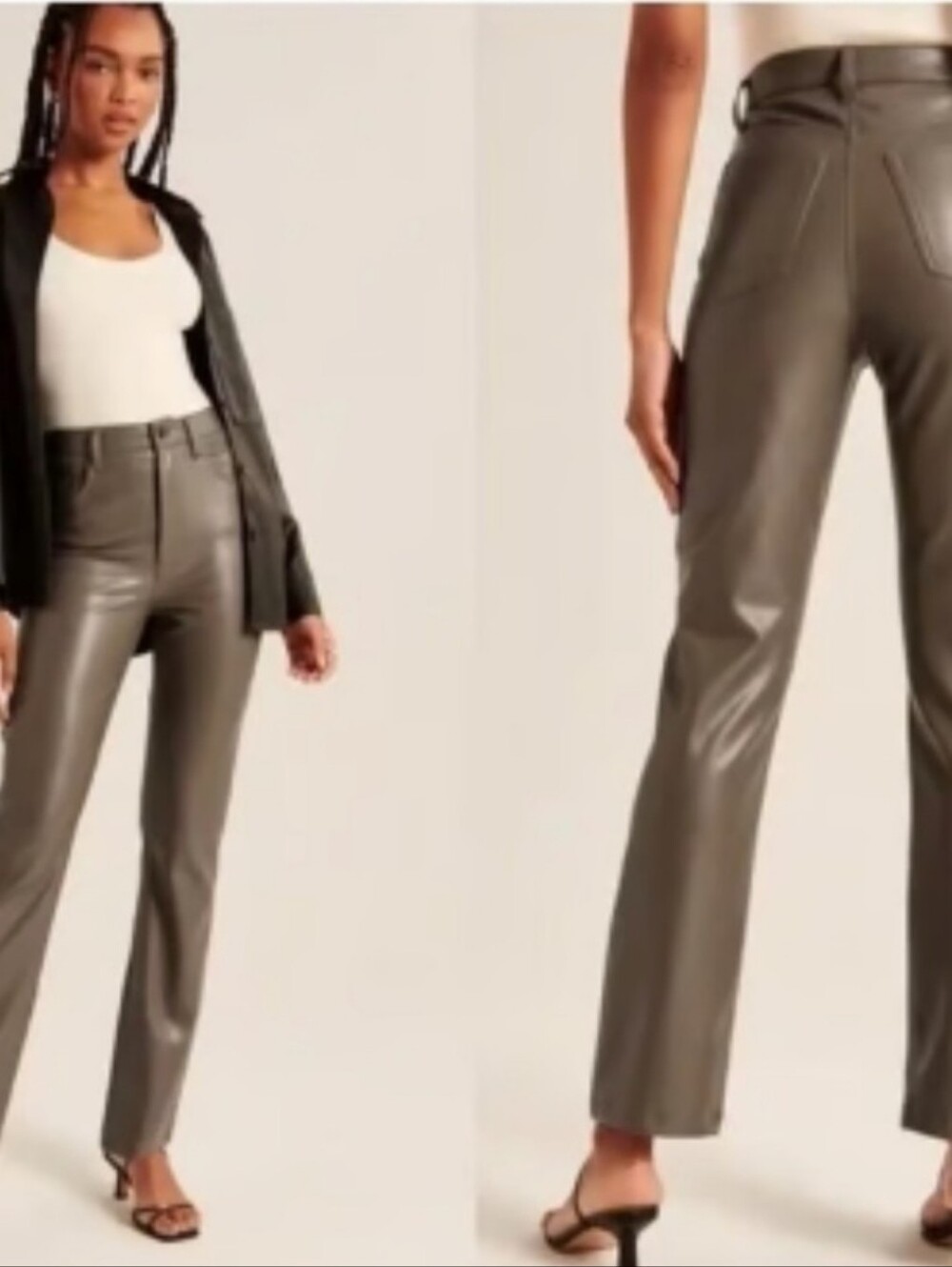 Abercrombie The 90s Straight Ultra High Rise Vegan Leather Pants Taupe Grey 29 8